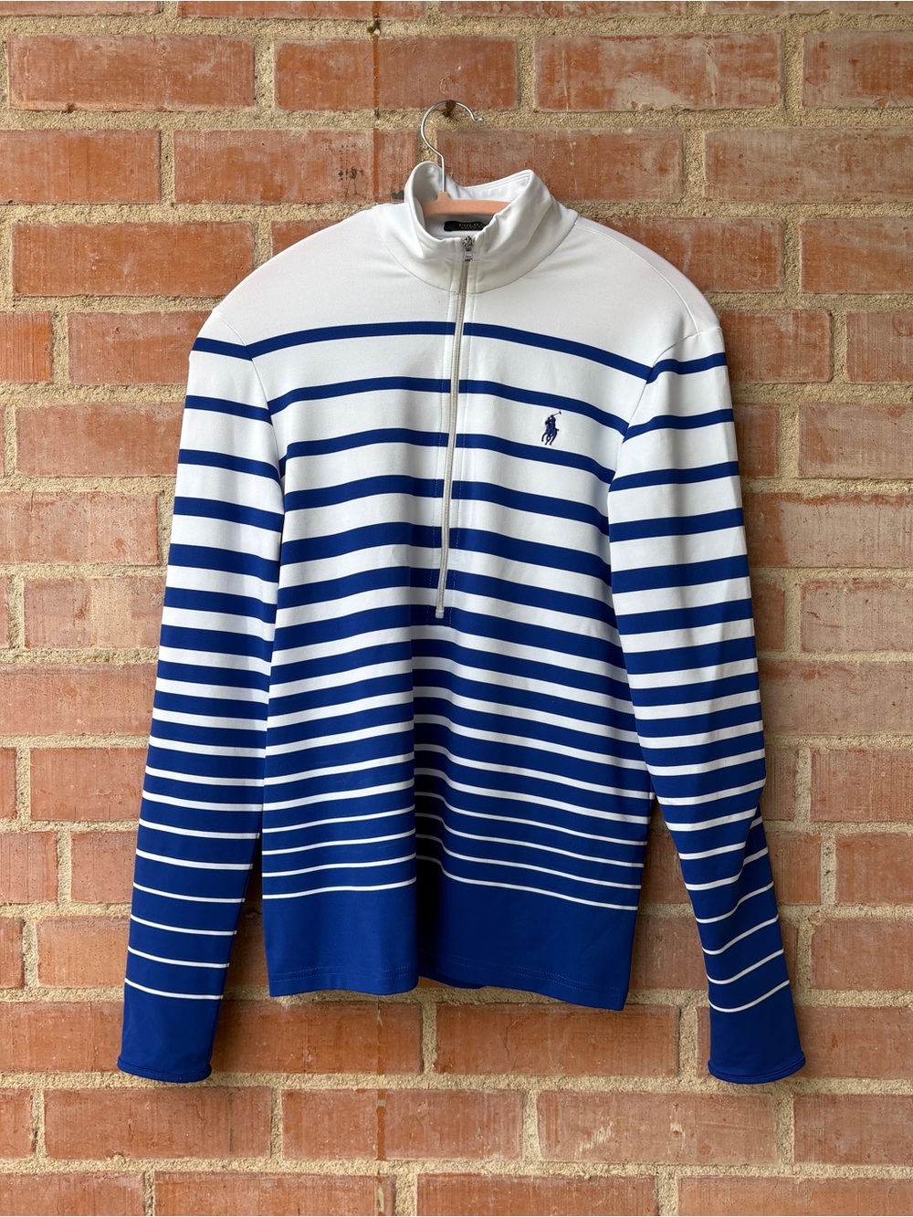 Polo Golf Ralph Lauren Blue & White‎ Striped 1/2 Zip Long Sleeve